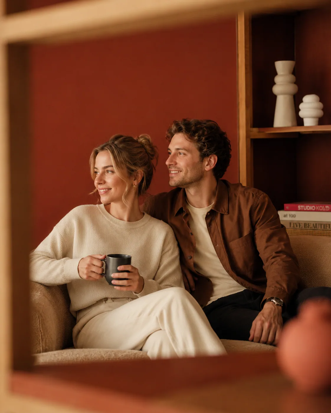 Capital Unique — a couple sitting close on a sofa in a warm terracotta lounge.